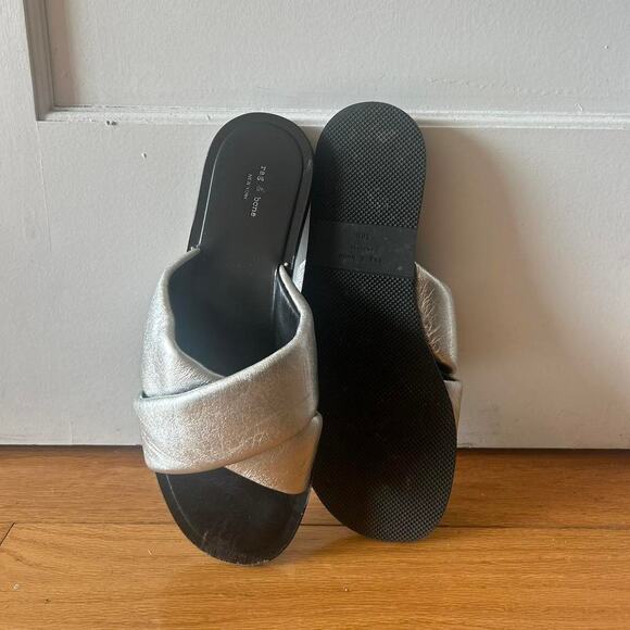 Womens Rag & Bone Keaton Silver Puffy Criss Cross Sandal Slides US 8 - Picture 4 of 4